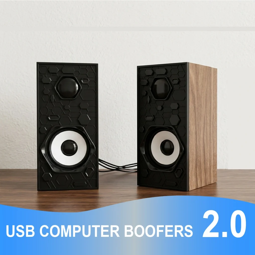 computer speakers on table