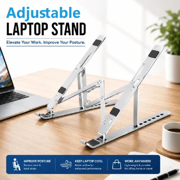 laptop stand on office table for usage guide perspective
