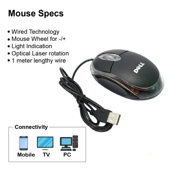 computer mouse specs beside mouse pic